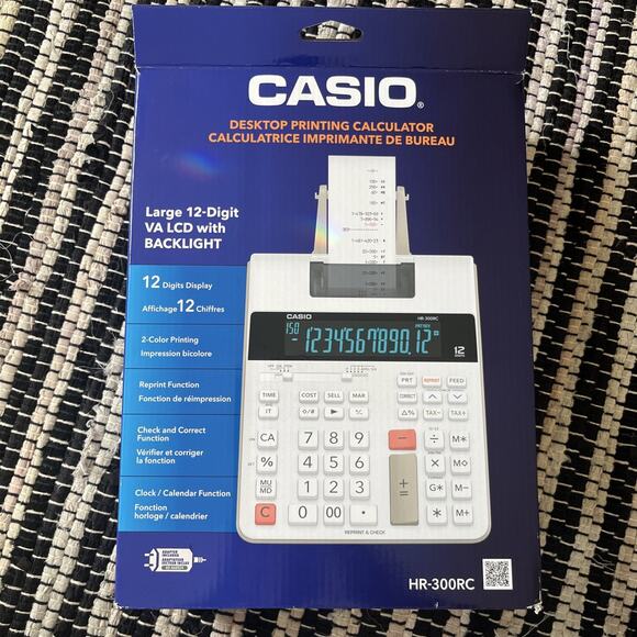 Casio (HR-300RC) 12-Digit VA LCD w/ Backlight Printing Calculator White - Picture 1 of 6